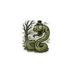 Zombie Snake Sticker, Cartoon Undead Serpent with Top Hat (Transparent Background)