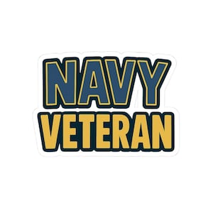 Navy Veteran Sticker, Bold Blue & Gold Military Pride Decal