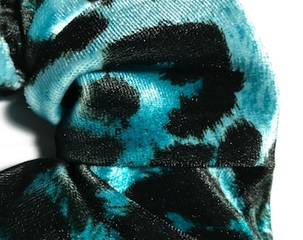 Handmade Luxury Purple and Black Soft Plush Velvet Leopard Print Scrunchie