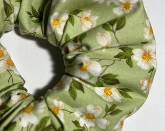 Handmade Hair Scrunchie 100% Cotton Apple Blossom bobble