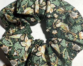Handmade Hair Scrunchie 100% Cotton William Morris strawberry Thief bottle and sage print