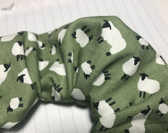 Handmade Hair Scrunchie 100% Cotton Sage Green Sheep print, bobble