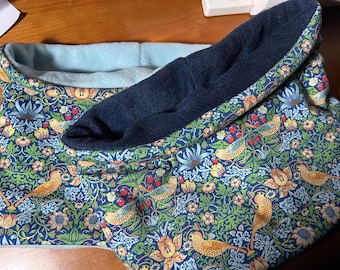 Handmade Adults Triple wall Fleece Neck warmer/ Snood, William Morris Strawberry thief, navy