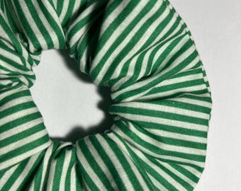 Handmade Hair Scrunchie 100% Cotton Mint Green and White Candy Stripe, nautical  print bobble