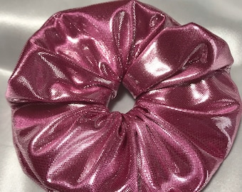 Handmade Hair Scrunchie in Metallic Pink, computer foil fabric, bobble
