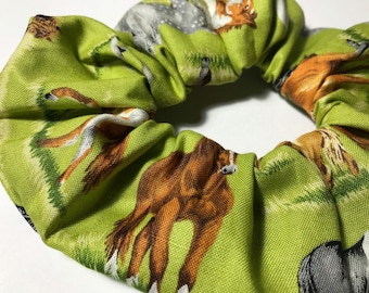 Handmade Hair Scrunchie 100% Cotton Coloured Horses countryside print bobble