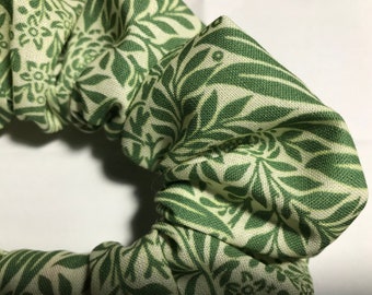 Handmade Hair Scrunchie 100% Cotton William Morris Larkspur Print, sage Green