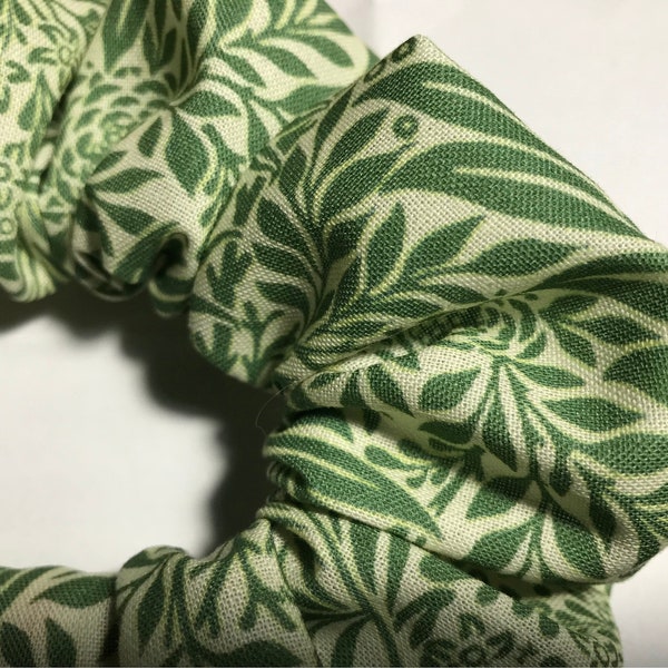 Handmade Hair Scrunchie 100% Cotton William Morris Larkspur Print, sage Green