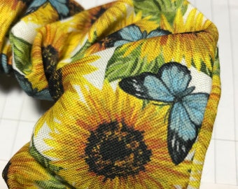 Handmade Hair Scrunchie 100% Cotton Sunflower and Butterflies print bobble