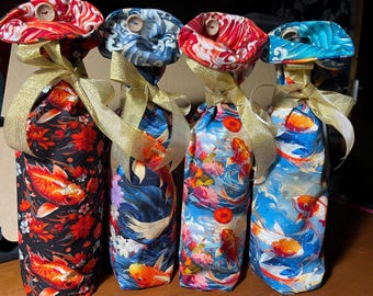 Handmade Reusable/Eco Lined Japanese Koi Wine/Drinks Bottle Gift Bag
