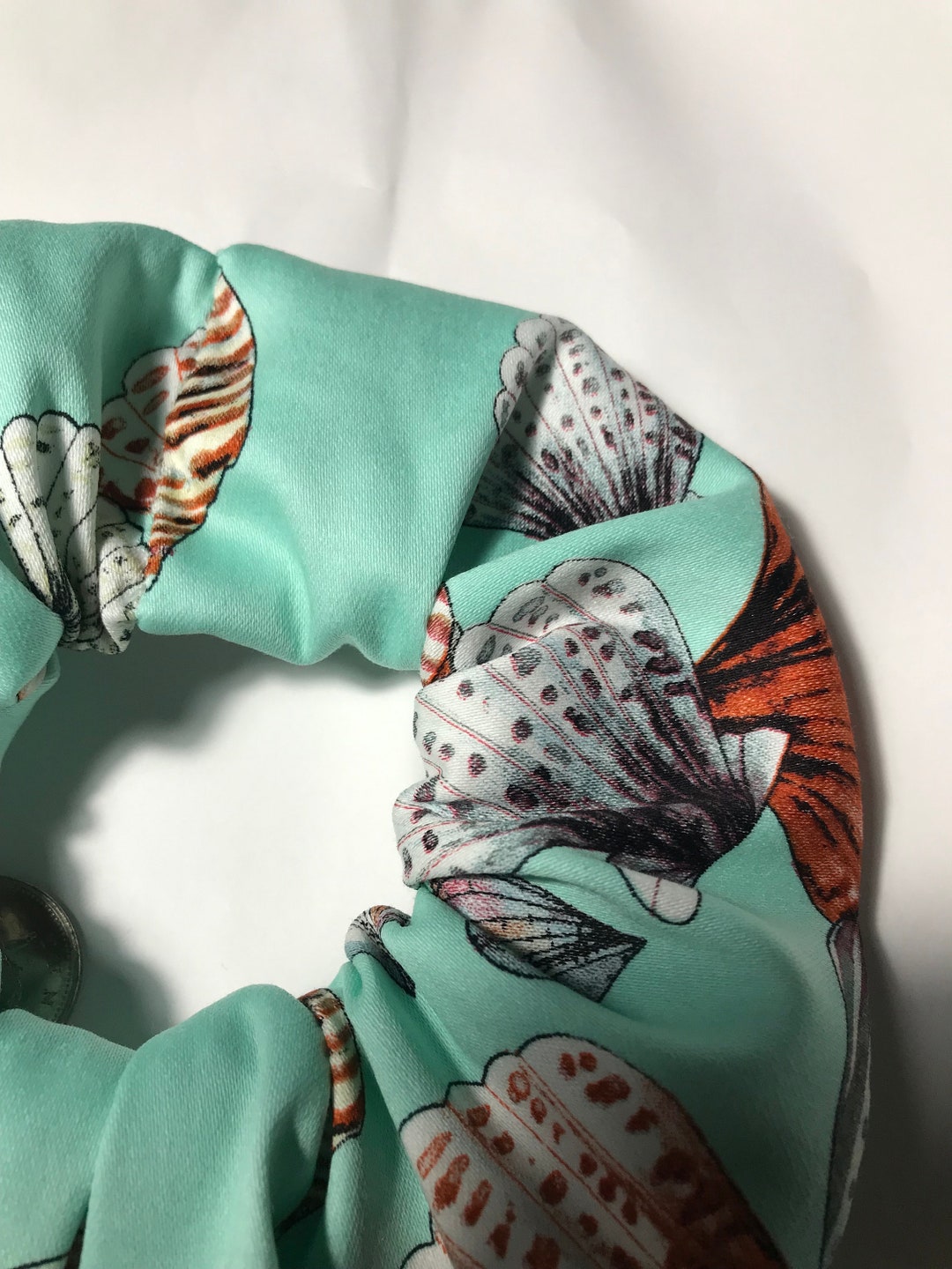 Handmade Hair Scrunchie in Seafoam Green With Vibrant Sea Shell Print ...