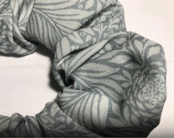 Handmade Hair Scrunchie 100% Cotton William Morris Larkspur Print, Silver