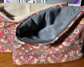 Handmade Adults Triple wall Fleece Neck Warmer/ Snood, William Morris Strawberry thief, crimson
