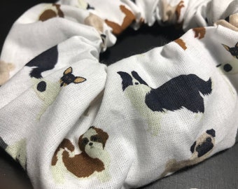 Coletero para el pelo hecho a mano, 100 % algodón, colección de razas de perros, con pompón