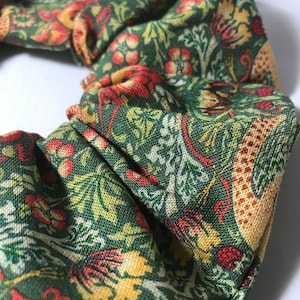 Handmade Hair Scrunchie 100% Cotton William Morris Sage Strawberry Thief Print