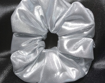 Handmade Hair Scrunchie in Metallic Silver computer foil fabric, bobble