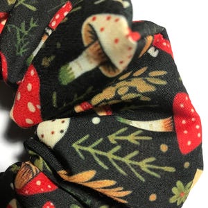 Handmade Hair Scrunchie Polycotton Red Cap & Foilage Toadstools  print bobble