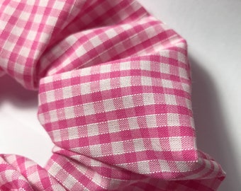 Handmade Hair Scrunchie Pink & White Gingham, bobble