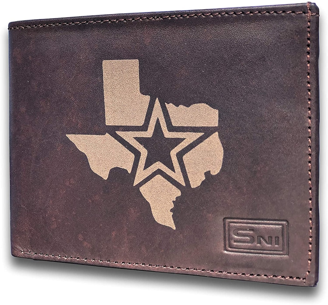 Texas State Map Genuine Cowhide Leather RFID BLOCKING Laser Engraved ...