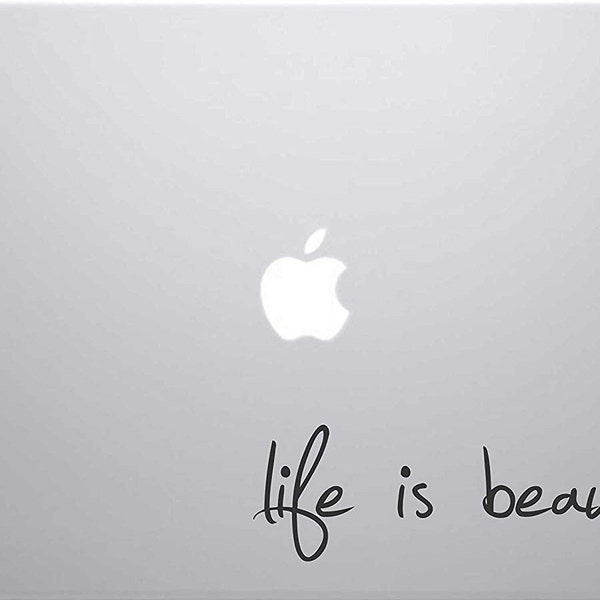 K&Y Life Is Beautiful Text Silhouette Macbook Symbol Keypad Iphone Apple Ipad Decal Skin Sticker Laptop, 6.5" (2Pack)