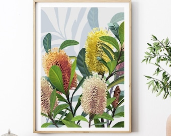 Impression d'art Banksia australienne : téléchargement numérique de peinture florale indigène - décoration murale nature