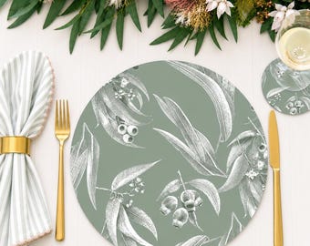 Set de table rond en eucalyptus argenté | Décoration de table botanique vert sauge pour les amoureux de la nature