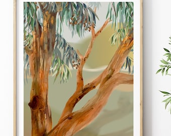 Impression d'art en eucalyptus australien : décoration murale nature en téléchargement numérique, illustration de la flore indigène