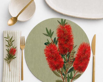 Sets de table ronds australiens (grand format) : Décoration de table florale en forme de goupillon (lot de 4)