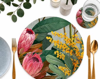 Grands sets de table ronds d'art australien, lot de 4 - Oeuvres d'art nature pour table à manger