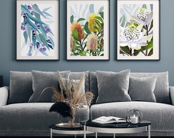 Eucalyptus australien d'Australie botanique mural estampes - 3 oeuvres d'art nature en téléchargement numérique