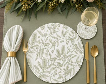 Set de table rond en eucalyptus, décoration de table australienne | Collection botanique indigène