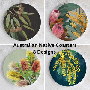 Posavasos con flores silvestres autóctonas australianas: Tapetes para bebidas con arte botánico, juego de 4