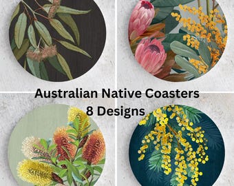 Dessous de verre fleurs sauvages indigènes d'Australie : sous-verres art botanique, lot de 4