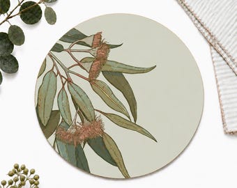 Set de napperons et sous-verres en eucalyptus australien | Décoration de table florale indigène vert sauge