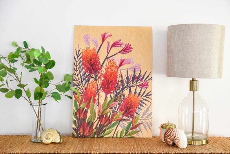 Wood Wall Decor Australian Botanical Nature Prints Etsy