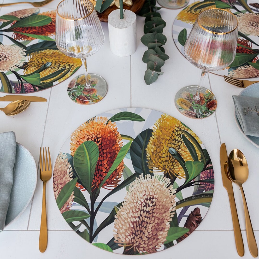 Placemats,australian Art,large Round Placemats, Set of 4, Nature