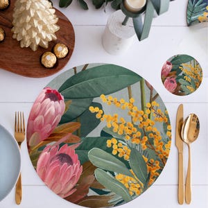 Australian Art Large Round Placemats Set of 4 - Nature Artwork for Dining Table Decor