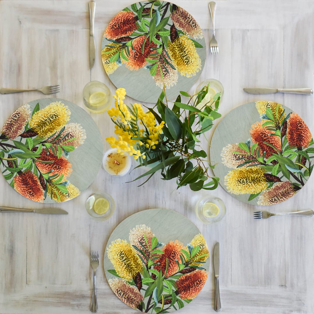 Large Round Placemats ,set of 4, Australian Artwork,nature Artwork