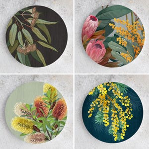 Eukalyptus Kunst Untersetzer: Australische Pflanzenwelt Untersetzer - 4er-Set