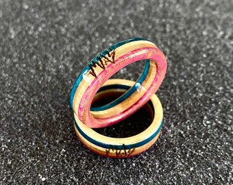 Skateboard ring , pink, blue and maple