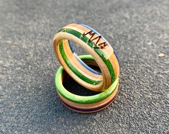 Skateboard ring , blue, green and maple