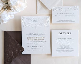 Embossed Floral Cross Wedding Invitation, Modern Religious Design