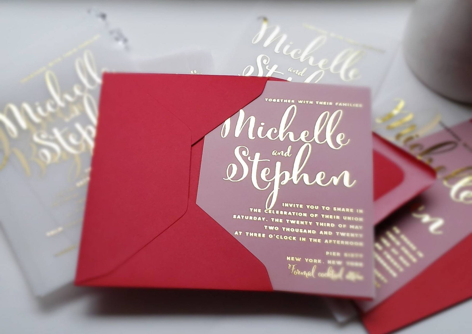 Foil and Vellum Invitation With Envelope Weddings Etsy