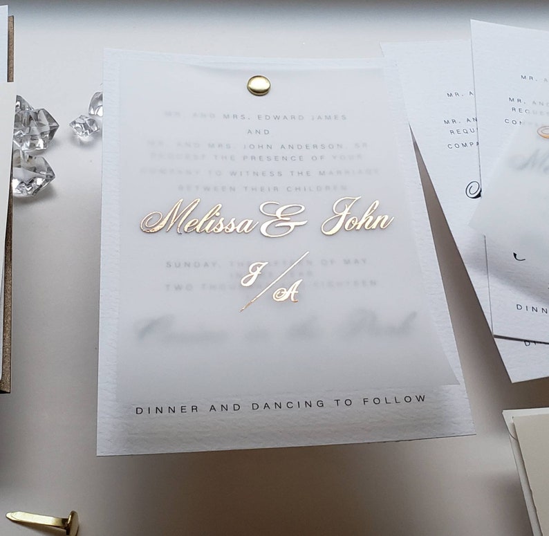 Foil Vellum Overlay With Textured Card Stock Invitation With - Etsy