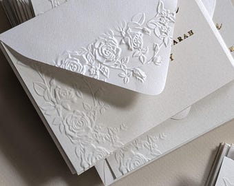 Embossed Rose Trim Personalized Thank You Cards, Personalized Wedding Stationery