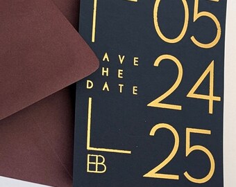 Blue and Gold Foil Save the Date Card – Double-Sided Wedding Announcement