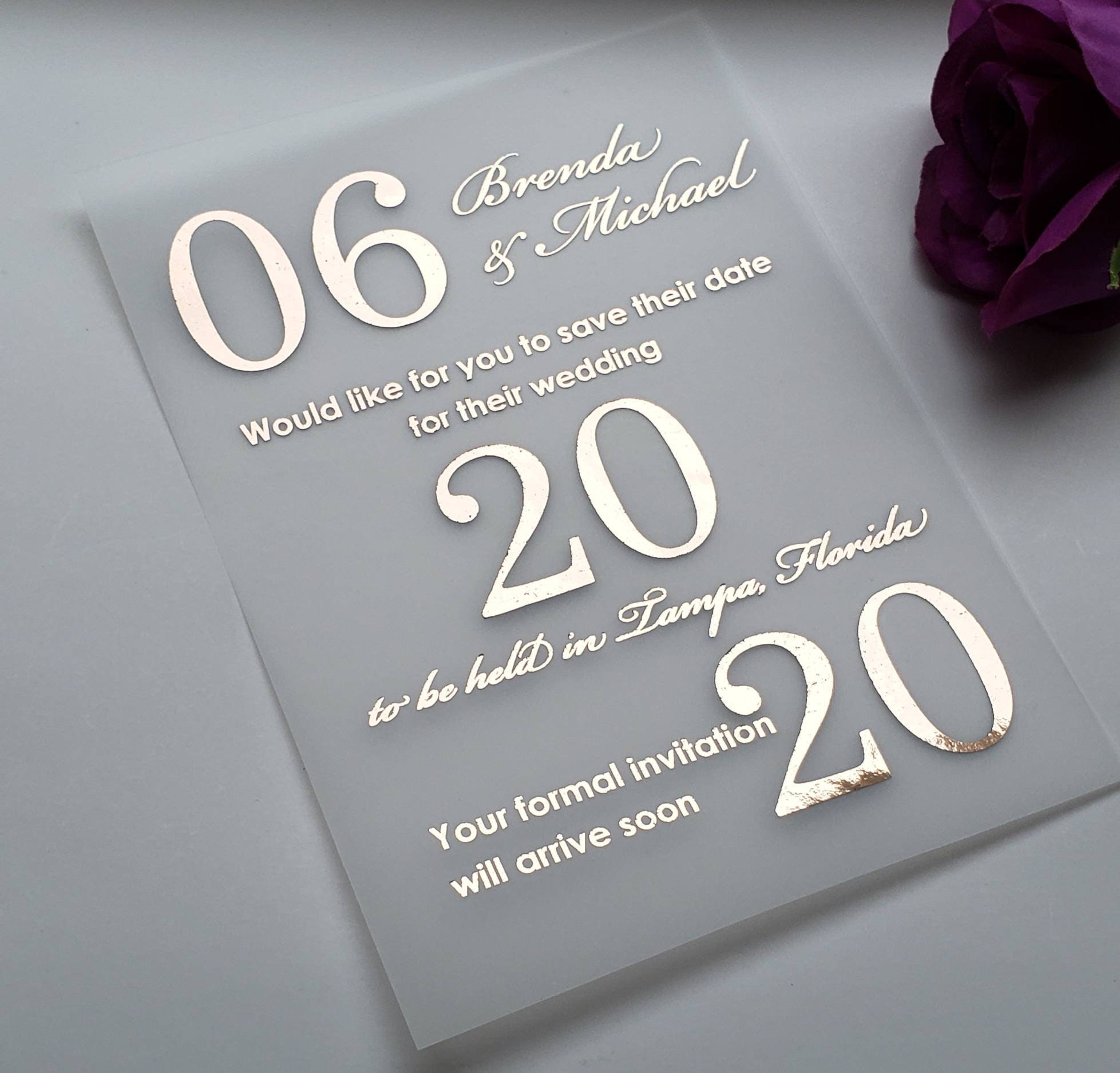 Foil Save the Date Card Deep Blue Card Stock With Envelopes