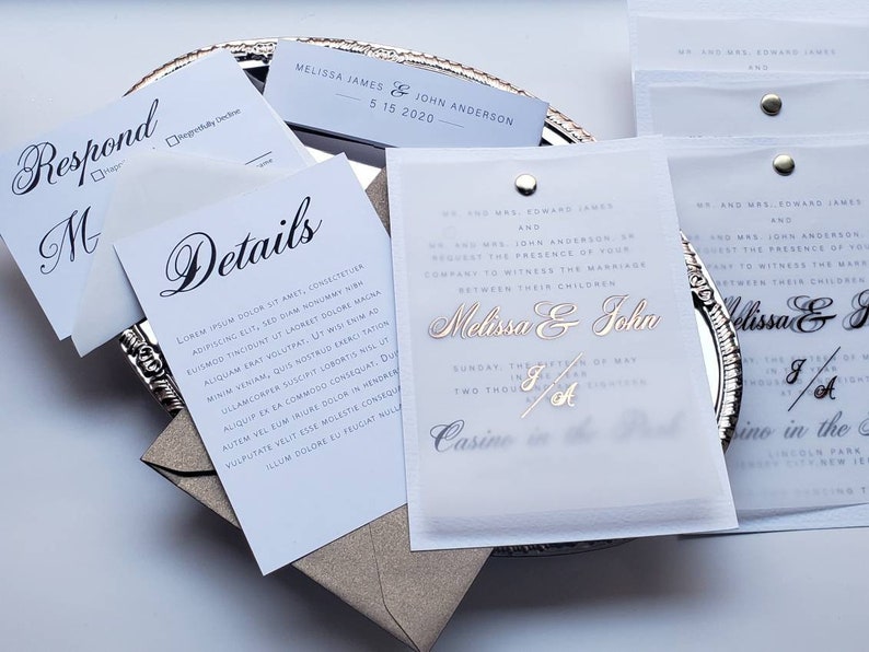 Foil Vellum Overlay With Textured Card Stock Invitation With Etsy