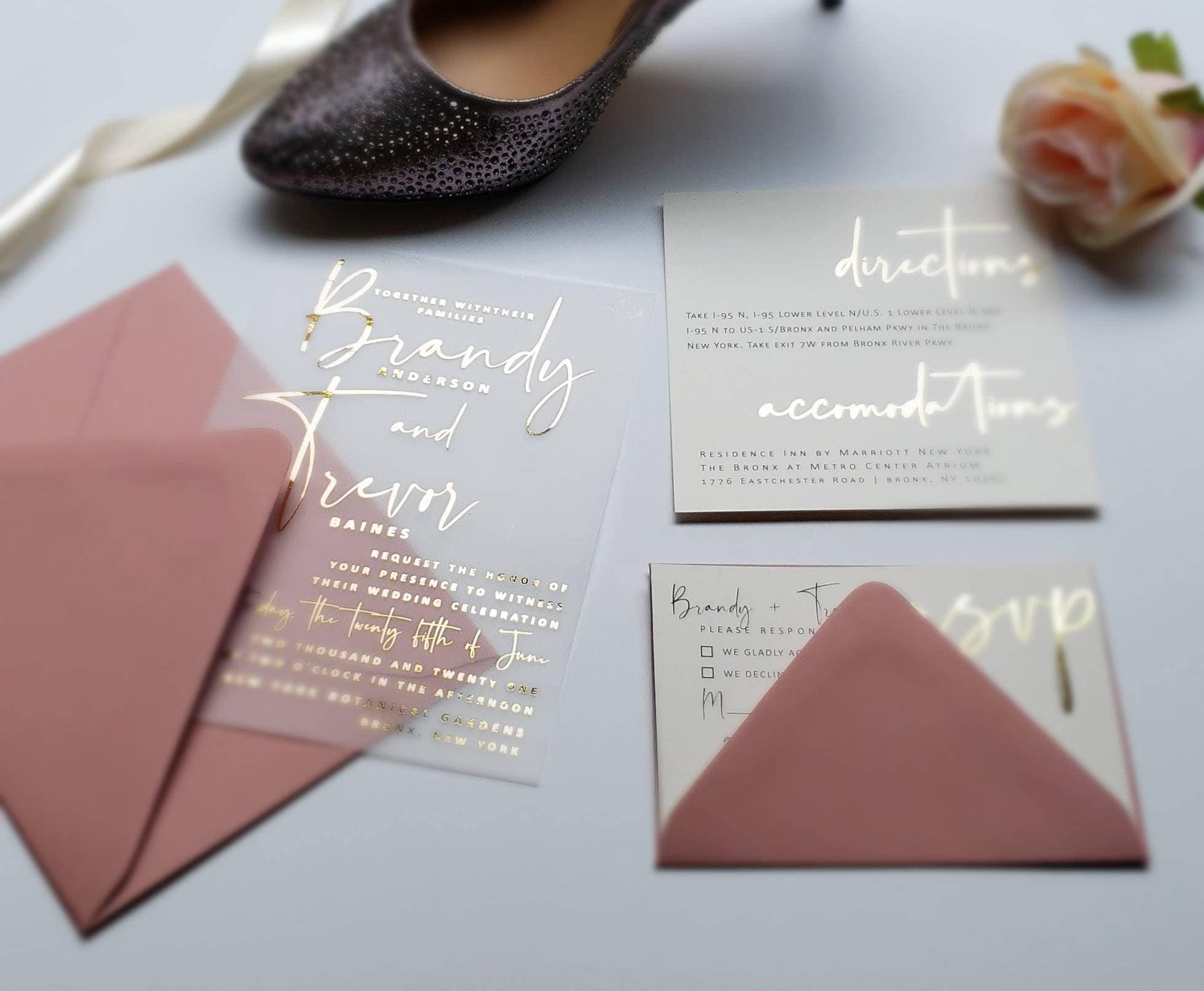 Foil and Vellum invitation set with envelopes rsvp and Etsy