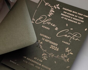 Botanical Olive Luxe Floral Vine Invitation with envelopes